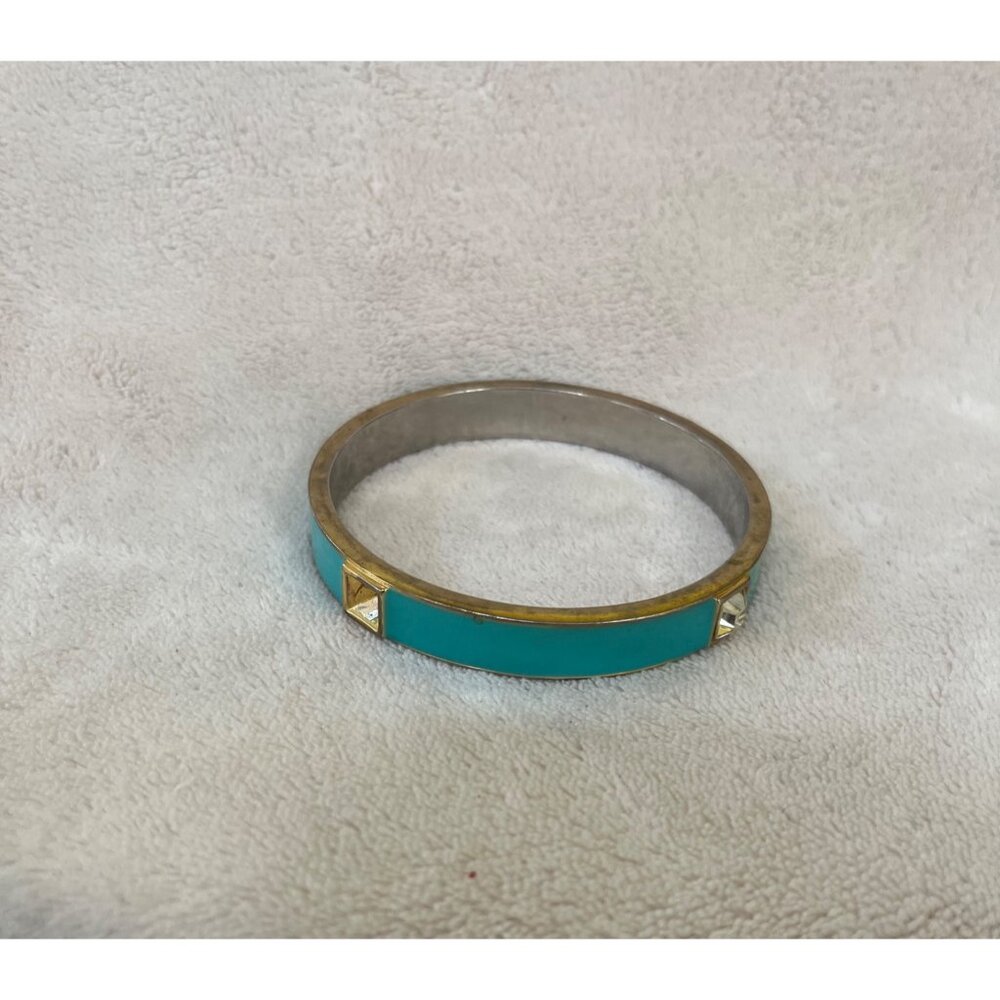 Kate Spade Turquoise Enamel Bangle Bracelet Gold Tone Crystal Studded 8 Inch‎